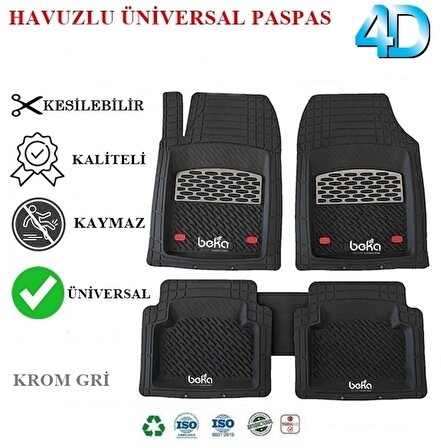 Ford Fiesta HB 2007 4D Havuzlu Universal Paspas Krom Gri