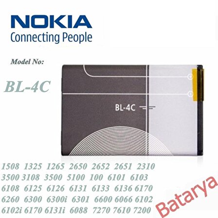 Nokia Bl-4C Batarya 1508 1325 1265 2650 2652 2651 2310 3500 6300 Uyumlu Batarya
