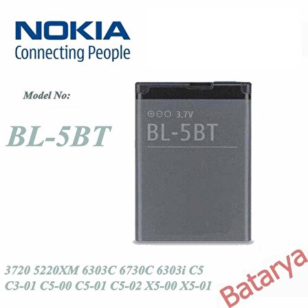 Nokia BL-5BT Batarya 3720 5220XM 6303C 6730C 6303I C3-01 C5 C5-00 C5-01 C5-02 X5-00 X5-01 X6-01 C6-01 Uyumlu Batarya