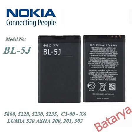 Nokia Bl-5J Batarya 5800 5228 5230 5235 C3-00 X6 LUMiA 520 ASHA 200 201 302 Uyumlu Batarya