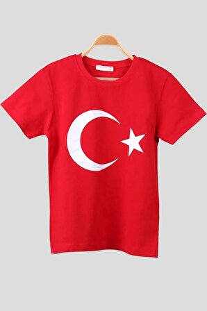 Türk Bayraklı T-shirt Kız ve Erkek Çocuk Unisex Bayram Tişörtü