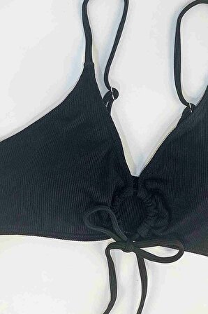  Bağlamalı Şık Bikini Üstü Siyah