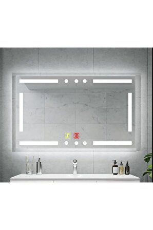 (h)50x70 cm Buğu Çözücülü Dokunmatik Işıklı Kumlamalı Banyo Aynası