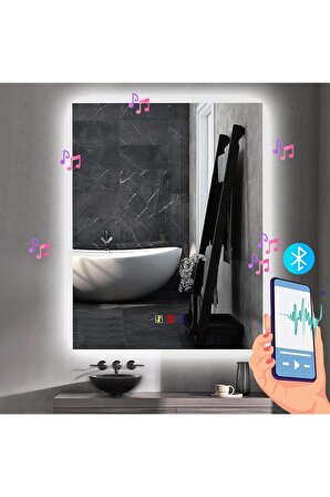60x80(h) cm Bluetoothlu Buğu Çözücülü Dokunmatik Işıklı Ledli Banyo Aynası