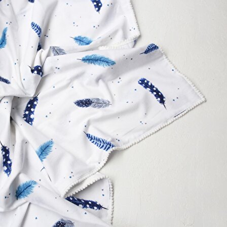 Tüy desenli pazen bebek battaniyesi, 110x110 cm  Mavi