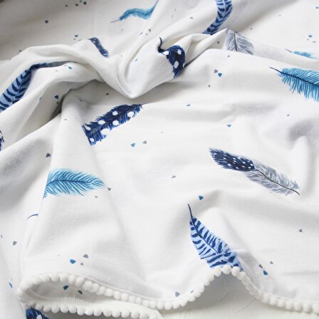 Tüy desenli pazen bebek battaniyesi, 110x110 cm  Mavi