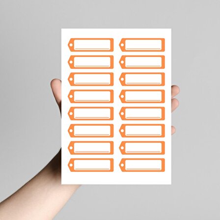 Koyu turuncu isimlikli okul etiketi  stickerı, 6.25x2 cm (2 sayfa)