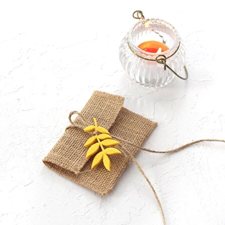 Keçe yapraklı minik jüt zarf, 7x10 cm  Sarı (5 adet)
