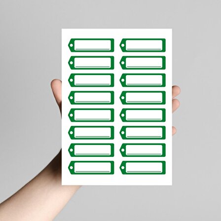 Koyu yeşil isimlikli okul etiketi  stickerı, 6.25x2 cm (10 sayfa)