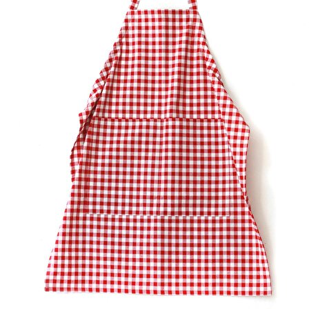 Bağcıklı, kırmızı beyaz kareli dokuma kumaş mutfak önlüğü  90x70 cm