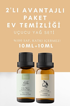 2li Avantajlı Paket Ev temizliği Çay Ağacı Yağı & Limon %100 Saf Uçucu Yağı  (10 ml + 10 ml)