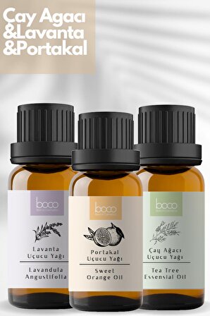 3lü Avantajlı Set Portakal & Lavanta & Çay Ağacı Saf Aromaterapi Uçucu Yağı (10 ml+10 ml+10 ml)