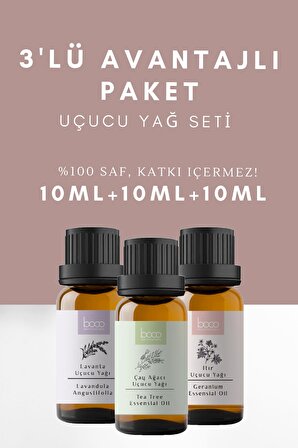 Avantajlı Itır & Lavanta & Çay Ağacı Saf Aromaterapi Uçucu Yağı 3 lü Set (30 ml)