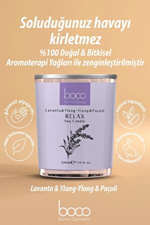 Boco Nature Relax - Vegan Aromaterapi Soya Mumu (Lavanta-Ylang Ylang-Paçuli)