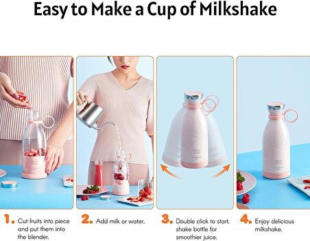 Taşınabilir Mini Hızlı Blender 350ml Meyve Sıkacağı Kupası, Kablosuz Şarjlı, Smoothie Milkshake Suyu Bebek Maması için 4 Bıçaklı