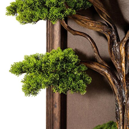 Bonsai Tablo - Masif Ahşap Çerçeveli 3 Boyutlu Yapay Ağaç Tablosu 65x100 Cm
