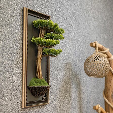 Bonsai Tablaeu - 5 - Mdf Plaka Üzerinde Çerçeveli 3 Boyutlu Yapay Ağaç Tablosu 33x60 Cm