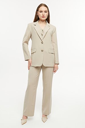Kadın Regular Astarlı Dokuma Çizgili Blazer Ceket