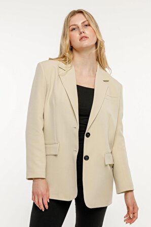 Taş Rengi Kadın Düğmeli Blazer Ceket