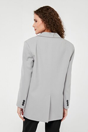 Gri Kadın Düğmeli Blazer Ceket