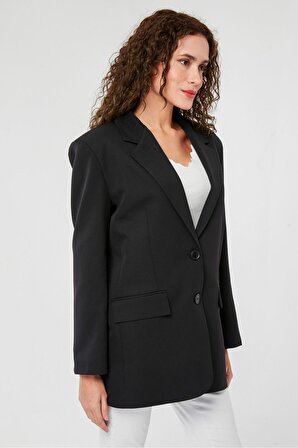 Siyah Kadın Düğmeli Blazer Ceket