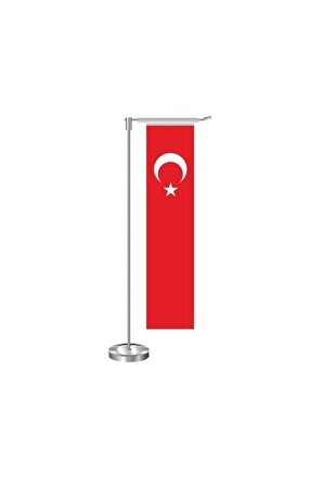 L Dikdörtgen Türk Masa Bayrağı Direkli Takım