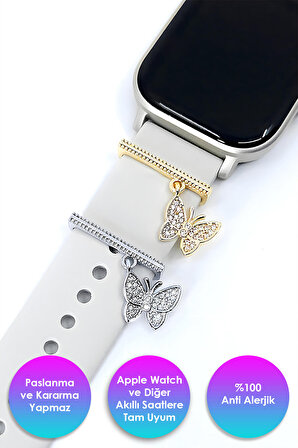 Apple Watch Uyumlu Kelebekli Kordon Aksesuar Smartwatch Charm