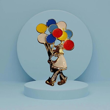 Balonlu Renkli Taşlı Şık Kadın Broş