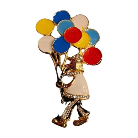 Balonlu Renkli Taşlı Şık Kadın Broş