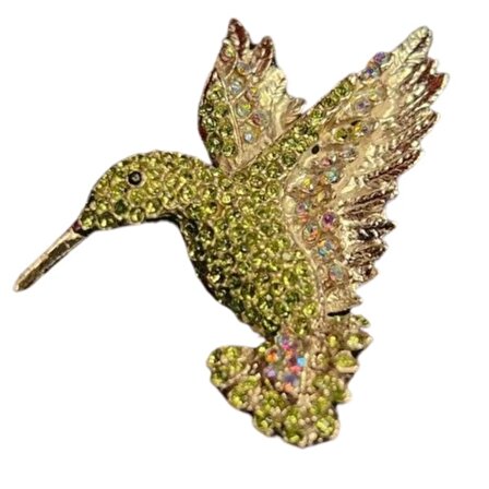Yeşil Parlak Taşlı Kuş Desenli Şık Broş