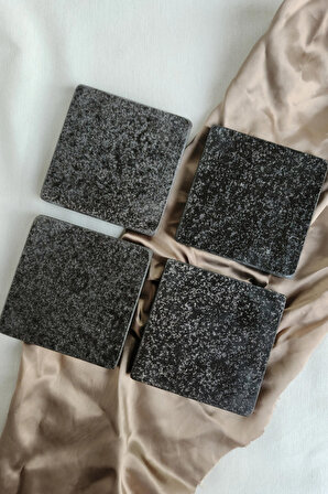 Kare Gerçek Siyah Bazalt Mermer Bardak Altlığı 4'lü Set - Takı veya Ürün Fotoğraf Çekimi için Mermer