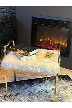 Modern Lüks Gold Metal Ayaklı Peluş Kumaşlı Dekoratif Puf Bench Sandalye