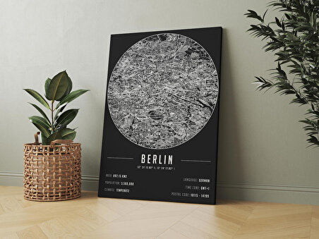 Berlin 50x70 cm Şehir Haritası Kanvas Tablo