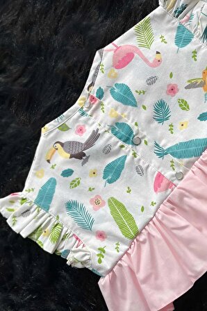 Flamingo Desenli Kız Çocuk Bebek Crop Kısa Renkli Pembe Şeker Bluz
