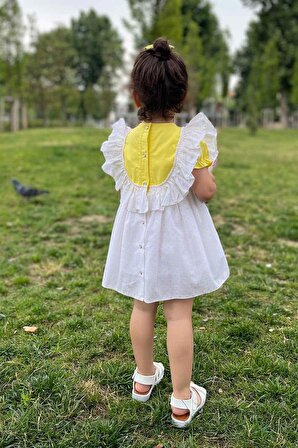 Puantiyeli Kısa Kol Sarı Kız Çocuk Bebek Yazlık Elbise