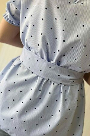 Yıldız Ve Çizgi Desenli Mavi Anne Kız Bluz Takım Adet Fiyatı