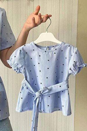 Yıldız Ve Çizgi Desenli Mavi Anne Kız Bluz Takım Adet Fiyatı