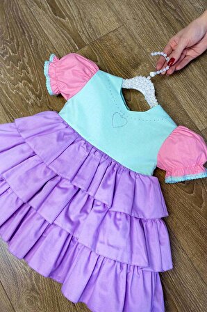 Dantel Detaylı ve Taş Baskılı Rengarenk Kız Çocuk Bebek Deniz Kızı Kostüm Elbise Mermaid Dress
