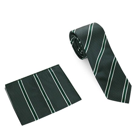 Brianze Yeşil Çizgili Mendilli Kravat