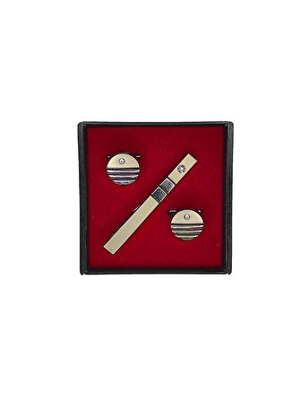 Brianze Gümüş Renk Kol Düğmesi ve Kravat İğnesi Set KD-87