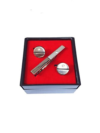 Brianze Gümüş Renk Kol Düğmesi ve Kravat İğnesi Set KD-89
