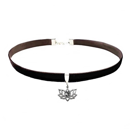 Kahverengi Kadife Lotus Çiçeği Choker Kolye