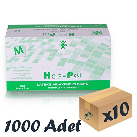 Has-Pet Lateks Muayene Eldiveni Pudralı Medium 100’lü 10 Paket 1000 Adet