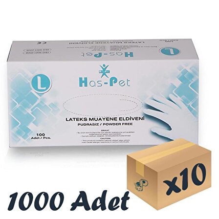 Has-Pet Lateks Muayene Eldiveni Pudrasız Large 100’lü 10 Paket 1000 Adet