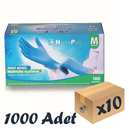 Has-Pet Mavi Nitril Eldiven Medium 100’lü 10 Paket 1000 Adet