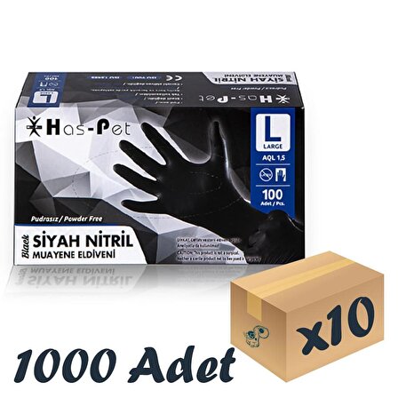 Has-pet Siyah Nitril Pudrasız Eldiven Large 100’lü 10 Paket 1000 Adet