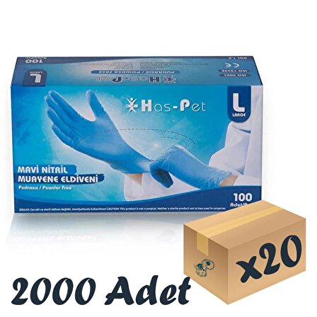 Has-Pet Mavi Nitril Eldiven Large 100’lü 20 Paket 2000 Adet