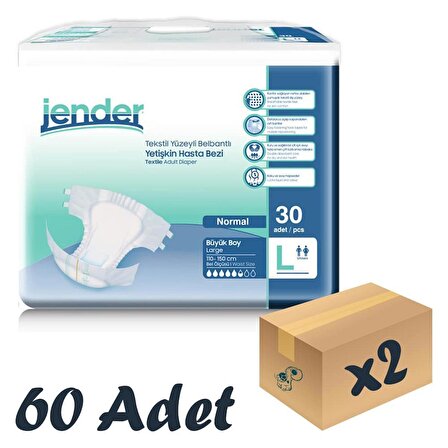 Jender Tekstil Yüzeyli Bel Bantlı Yetişkin Hasta Bezi Large 30’lu 2 Paket 60 Adet