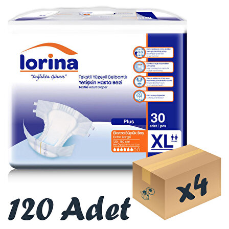 Lorina Tekstil Yüzeyli Bel Bantlı Yetişkin Hasta Bezi XLarge 30’lu 4 Paket 120 Adet