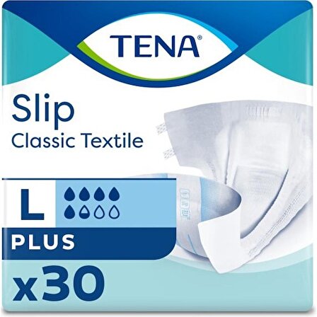 Tena Slip Classic Plus Tekstil Bel Bantlı Hasta Bezi, Büyük Boy (L), 5.5 Damla, 30'Lu 3 Paket 90 Adet